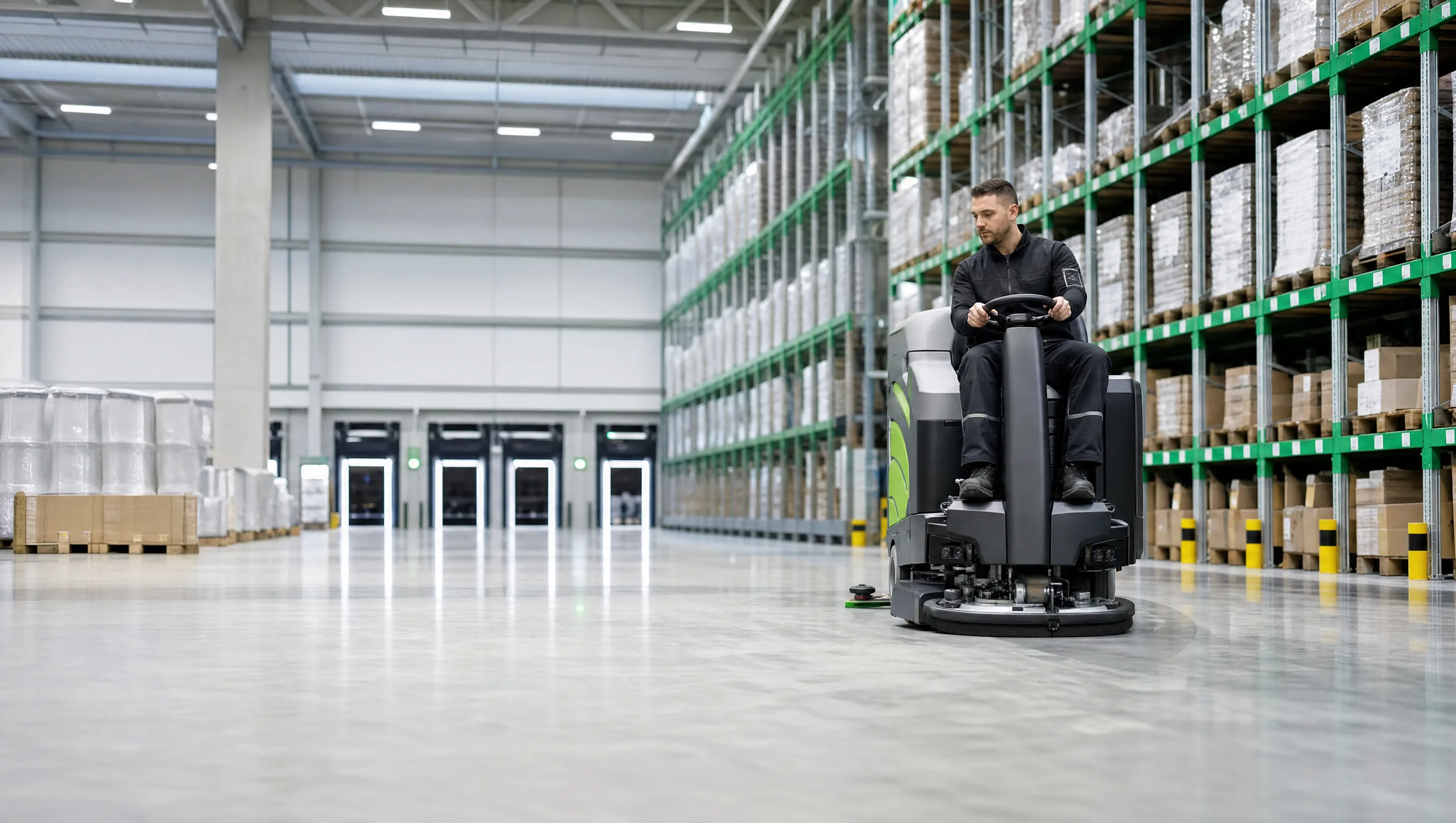 Professionelle Hallenreinigung in einer Logistikhalle in NRW