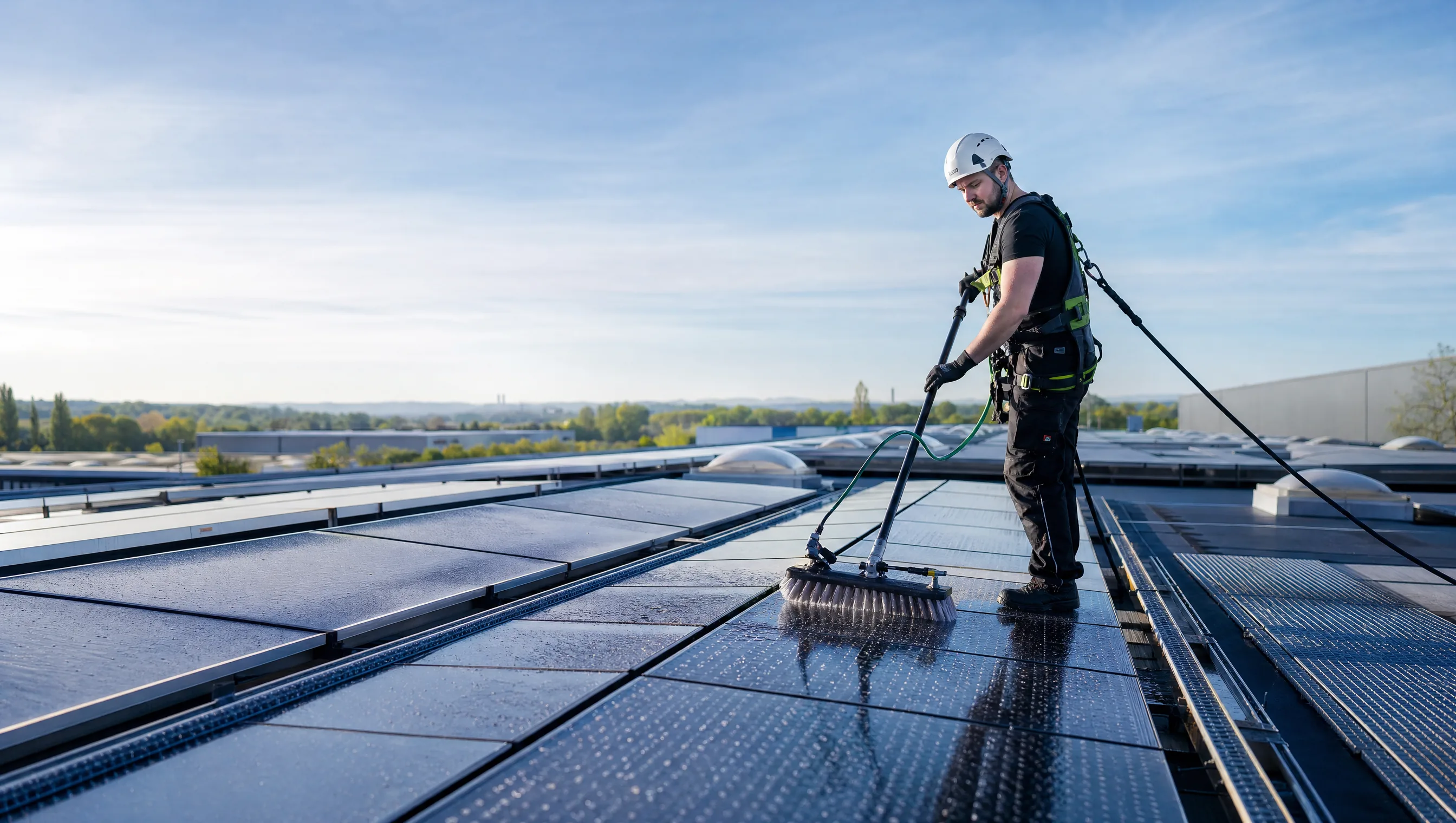 Professionelle Reinigung einer Photovoltaikanlage in NRW