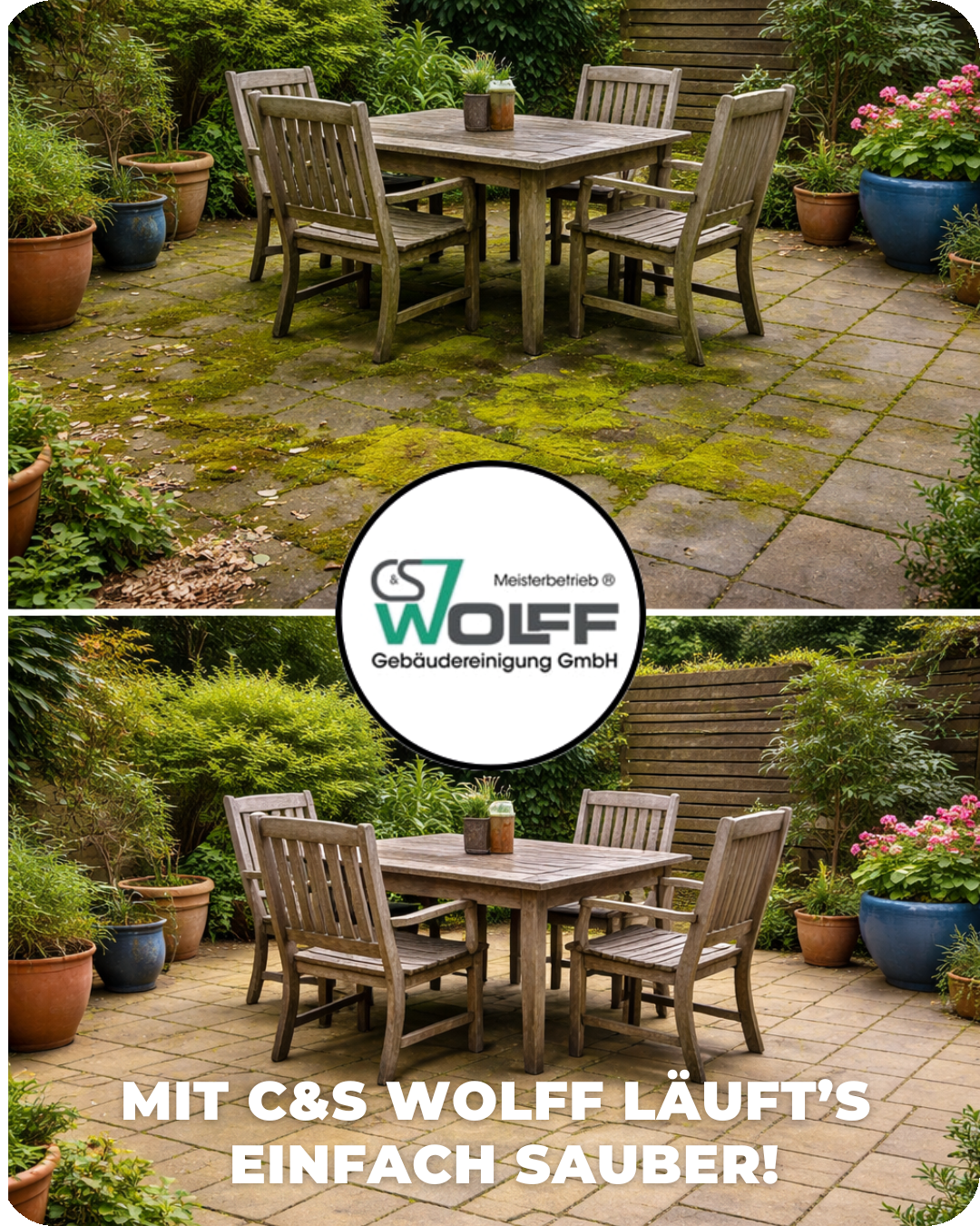 Terrasse vor und nach der Reinigung